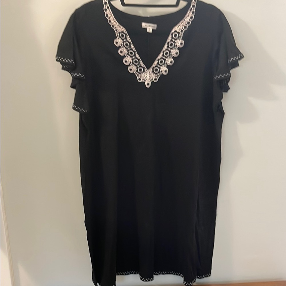 Max Studio Black Swim Coverup with White Embroidery